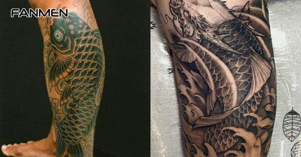 Hình xăm bắp chân cho nam hình cá chép 2
