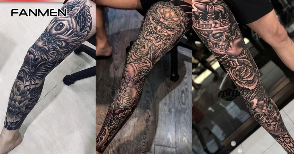 Hình Xăm Full Chân Phong Cách Blackwork 3