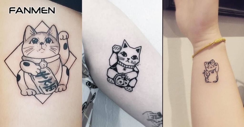 Hình Xăm Mèo Thần Tài Phong Cách Tối Giản